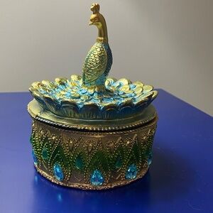 Peacock Decorative Box with Gold and Blue Accents